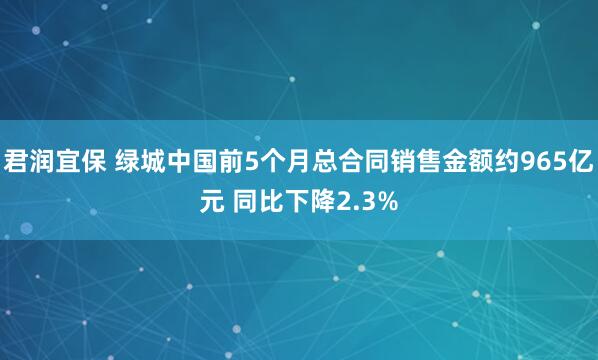 君润宜保 绿城中国前5个月总合同销售金额约965亿元 同比下降2.3%
