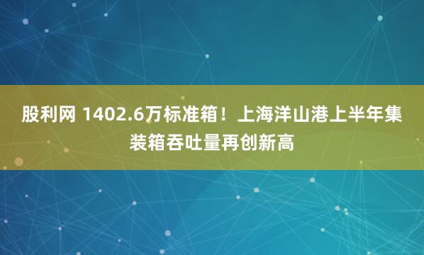 股利网 1402.6万标准箱！上海洋山港上半年集装箱吞吐量再创新高